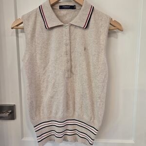 Burberry London Beige Sleeveless Polo Knit Top Equesterian Preppy Americana XL